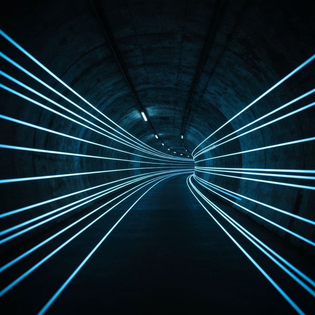 Abstract light trails in a dark tunnel, representing high-speed data flow and seamless integration